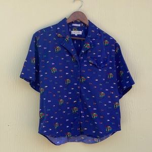 John Henry Short Sleeve Button Up in Blue Size L